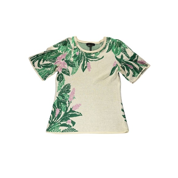 Banana Republic Sweaters - Banana Republic Womens S Jacquard Floral Sweater Top Beige Green Pink Leaf Knit